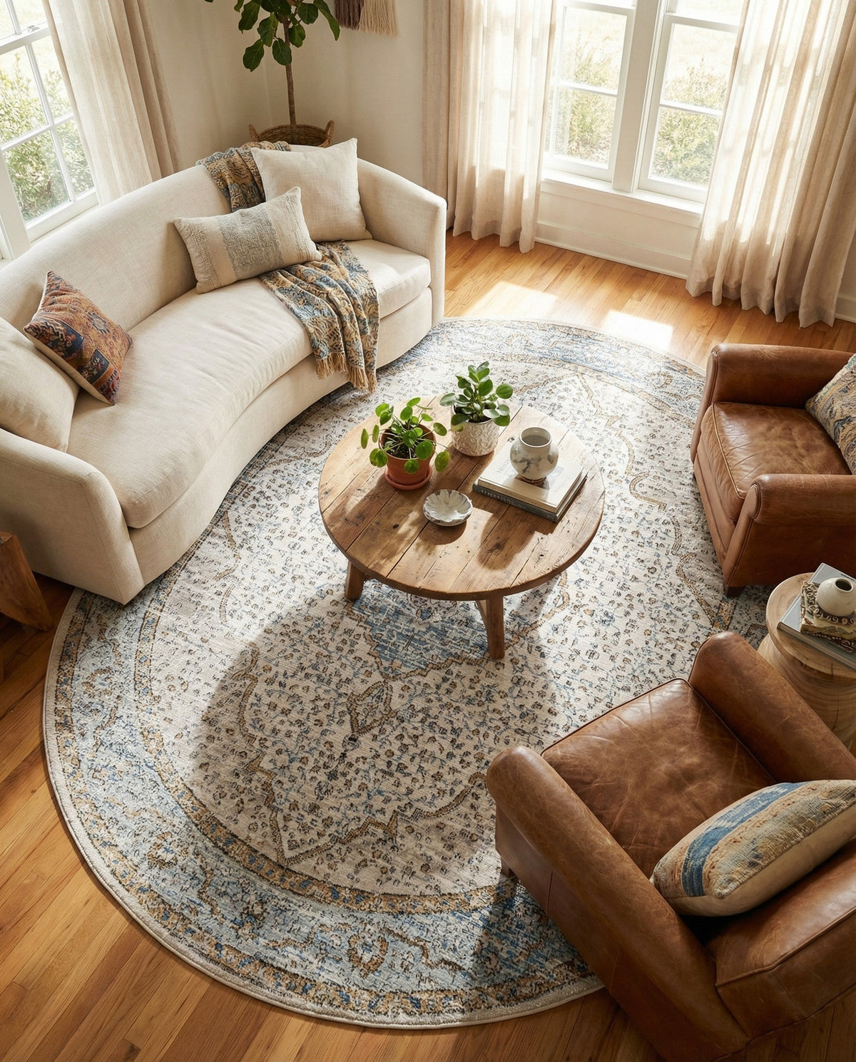 Mykonos Manor Collection Area Rug - Delos Oval Blue  lifestyle 141