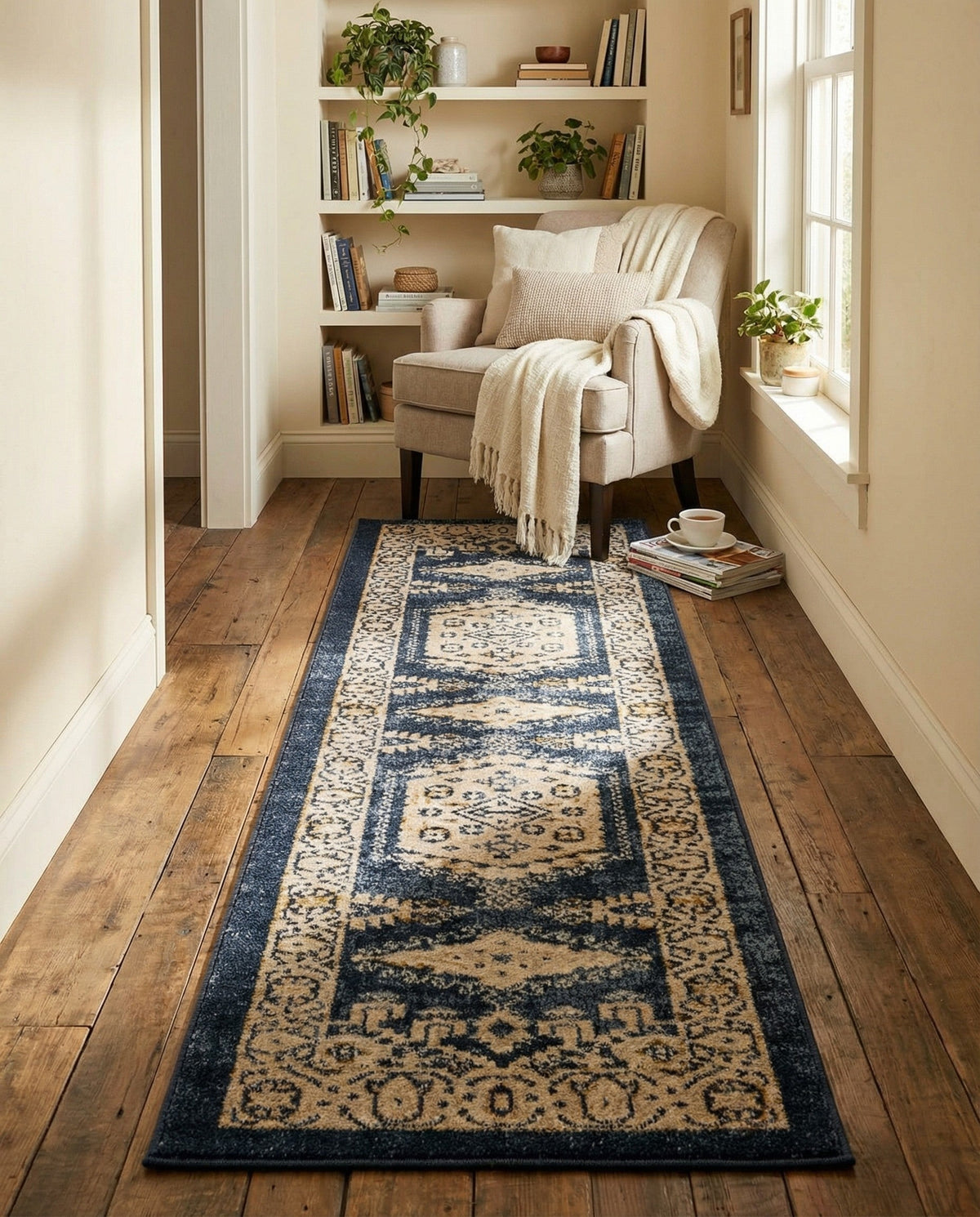 Eden Oasis Collection Area Rug -  Refuge (Dark Blue) Runner Dark Blue  lifestyle 80