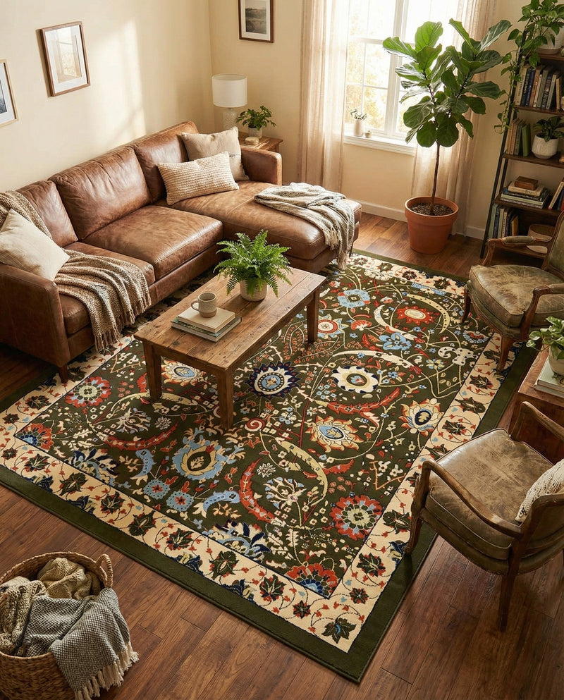 Tabriz Tapestry Collection Area Rug - Sahand (Green) Rectangle Green  lifestyle 27