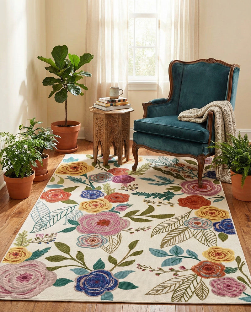 Meadow Breeze Collection Area Rug -  Petal Rectangle Ivory  lifestyle 36