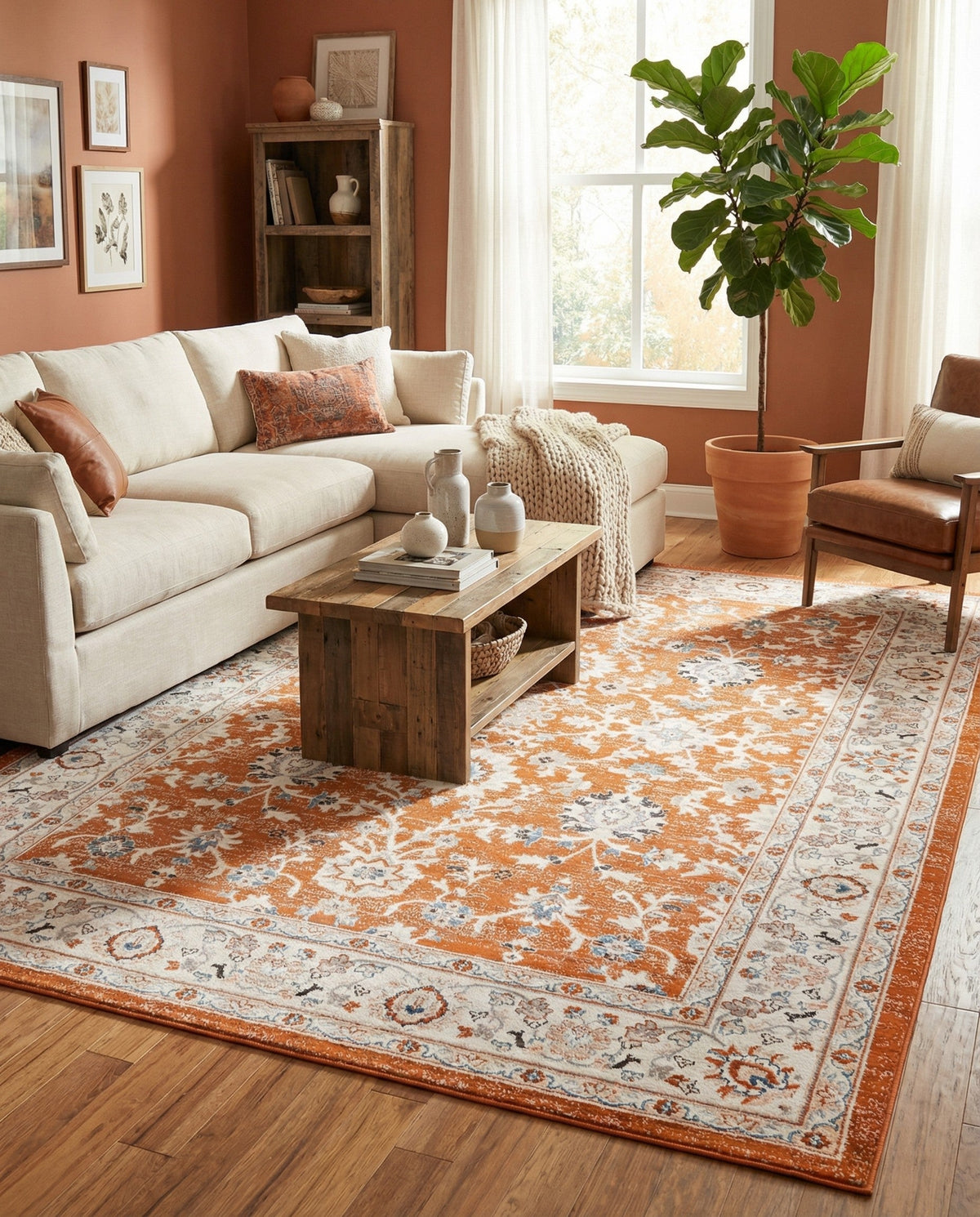 Savannah Elegance Collection Area Rug - Augusta (Rust Red) Rectangle Rust Red  lifestyle 12