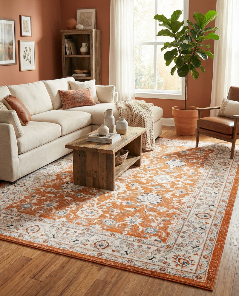 Savannah Elegance Collection Area Rug - Augusta (Rust Red) Rectangle Rust Red  lifestyle 12