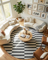 Seaside Stripes Collection Area Rug - Cabana (Charcoal) Round Charcoal  lifestyle 28