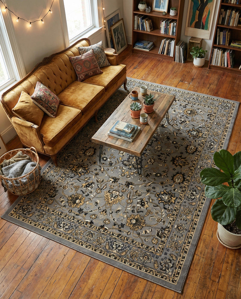 Isfahan Elegance Collection Area Rug - Naghsh-e Jahan (Gray) Rectangle Gray  lifestyle 16
