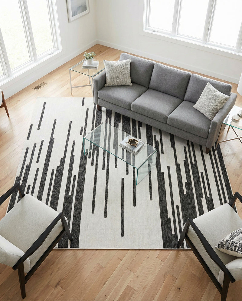 Urban Terrace Collection Area Rug -  Riverside Square Black and White  lifestyle 53