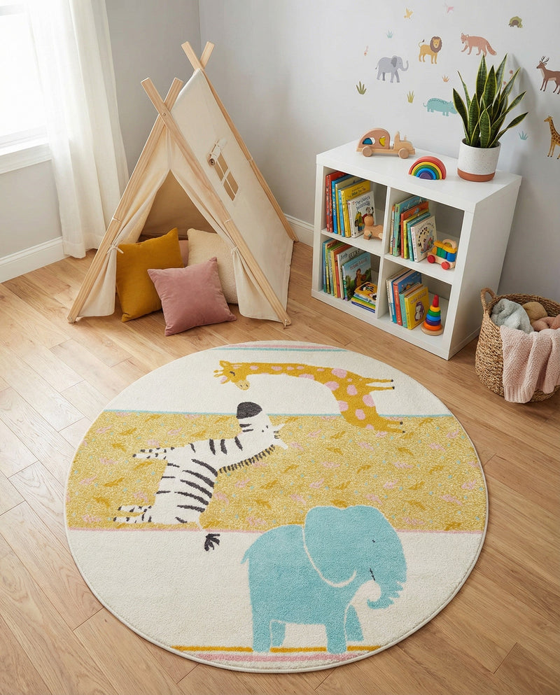 Wonder Tykes Collection Area Rug -  Wonderland Round Ivory  lifestyle 45