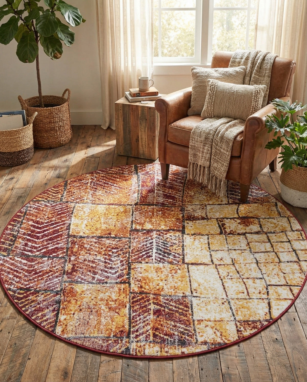 Seville Elegance Collection Area Rug - Cordoba Round Rust Red  lifestyle 77