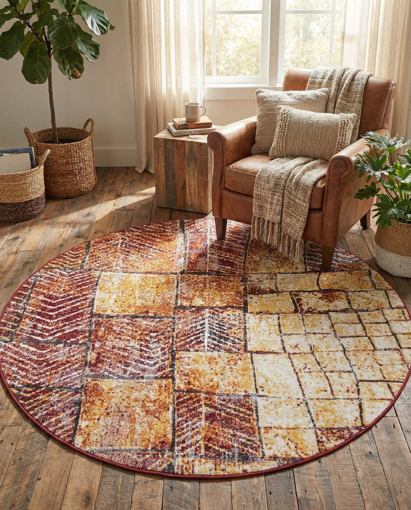Seville Elegance Collection Area Rug - Cordoba Round Rust Red  lifestyle 77