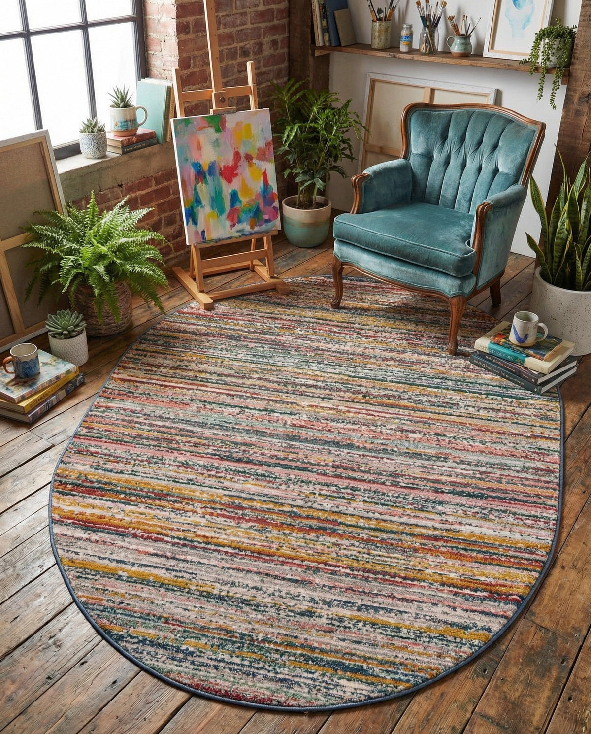 Jewel Oasis Collection Area Rug - Sapphire (Multi) Oval Multi  lifestyle 109