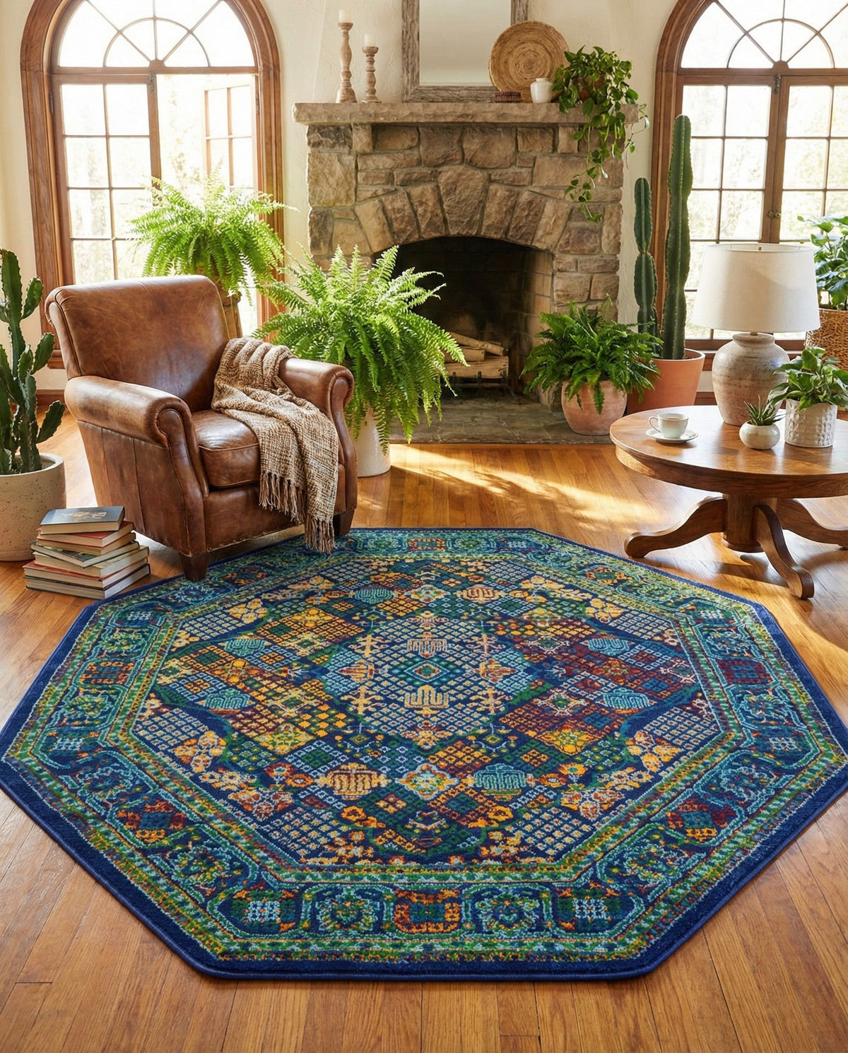 Caribbean Cove Collection Area Rug -  Mustique Octagon Navy Blue  lifestyle 74