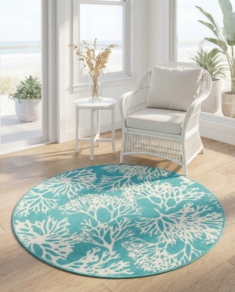 Seaside Haven Rugs Collection Area Rug -  Seaside Round Teal  lifestyle 54