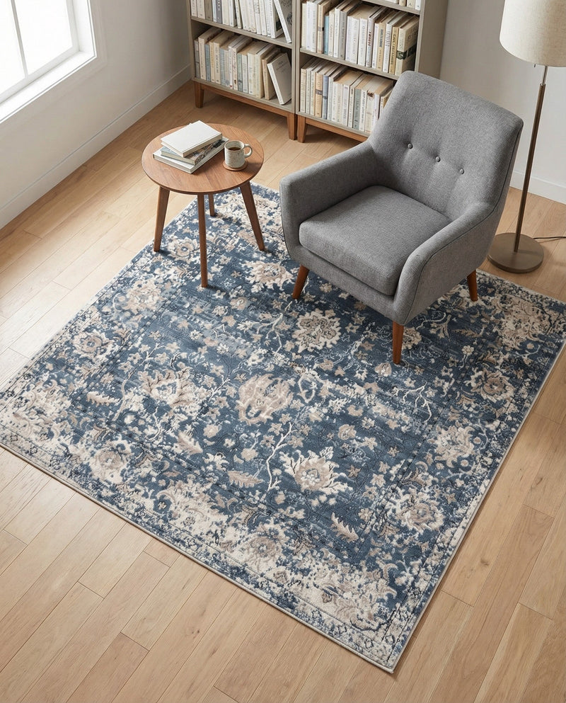 Cascade Range Collection Area Rug -  Shasta (Blue) Square Blue  lifestyle 60