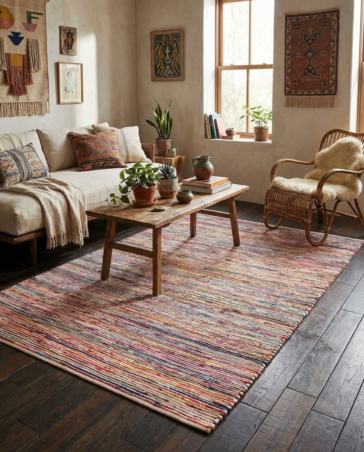 Thar Cotton Collection Area Rug - Alleppey Rectangle Multi White  lifestyle 30