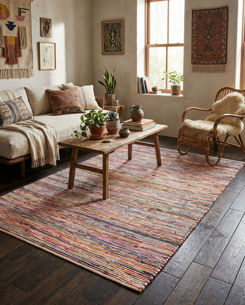 Thar Cotton Collection Area Rug - Alleppey Rectangle Multi White  lifestyle 30