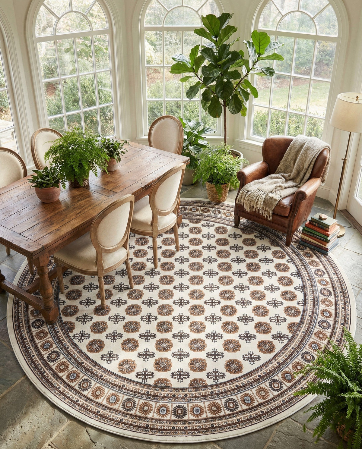 Samarkand Elegance Collection Area Rug -  Margilan (Ivory) Round Ivory  lifestyle 84