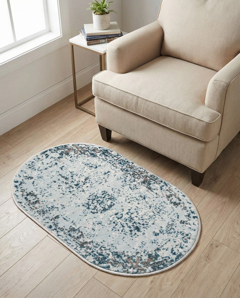 Riviera Elegance Collection Area Rug - Antibes (Light Blue) Oval Light Blue  lifestyle 46