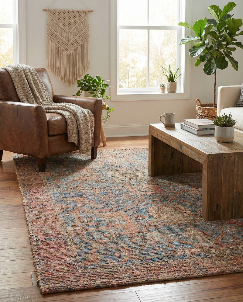 Savannah Threads Collection Area Rug -  Patagonian Rectangle Antique Blue  lifestyle 11