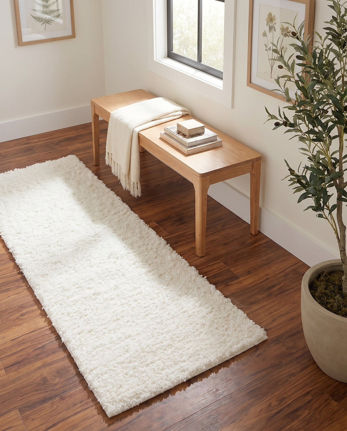 Cozy Comfort Shag Collection Area Rug - Haven (White) Runner White  lifestyle 99