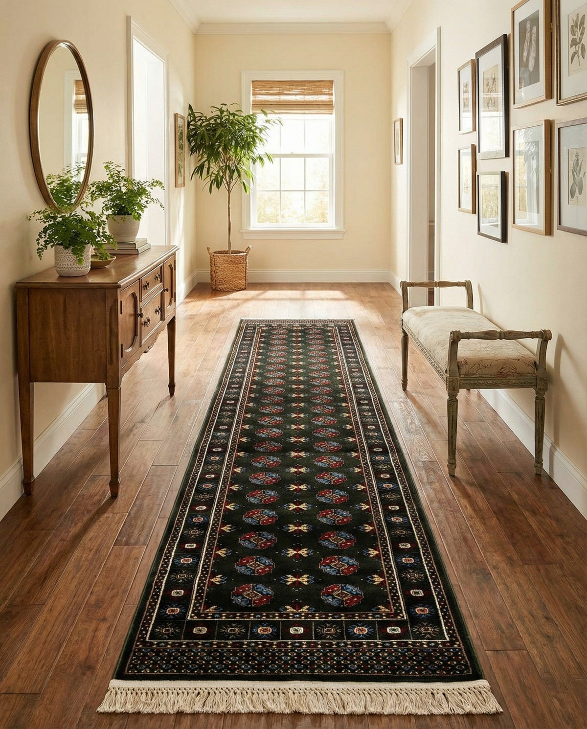 Samarkand Elegance Collection Area Rug -  Margilan (Dark Green) Runner Dark Green  lifestyle 65