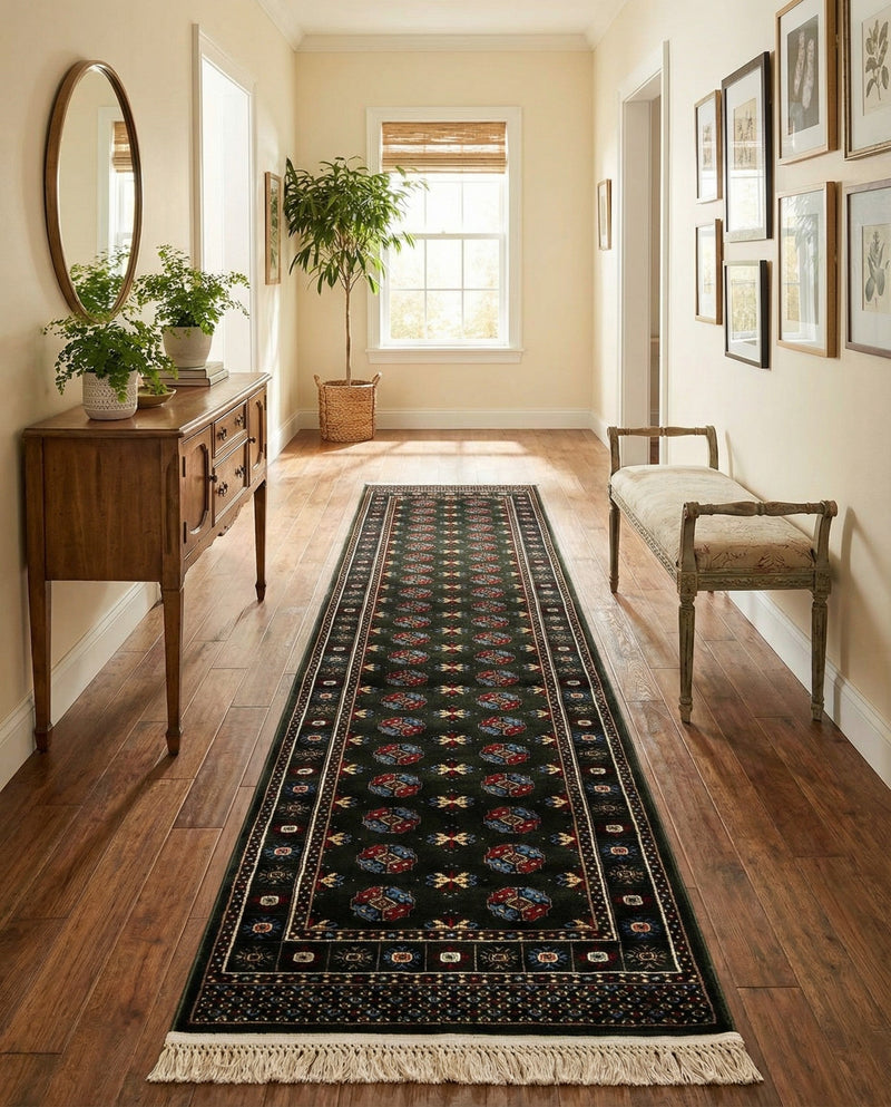 Samarkand Elegance Collection Area Rug -  Margilan (Dark Green) Runner Dark Green  lifestyle 65