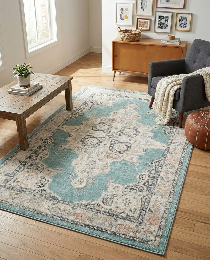 Beverly Grove Collection Area Rug -  Fairfax (Aqua) Rectangle Aqua  lifestyle 17