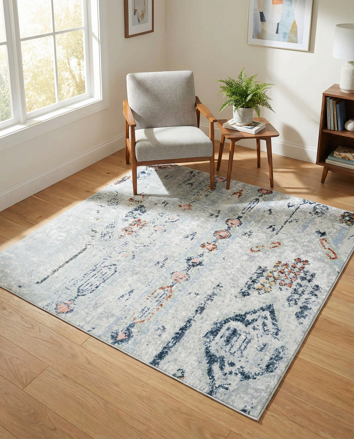 Aegean Elegance Washables Collection Area Rug -  Zakynthos Square Ivory Gray  lifestyle 90