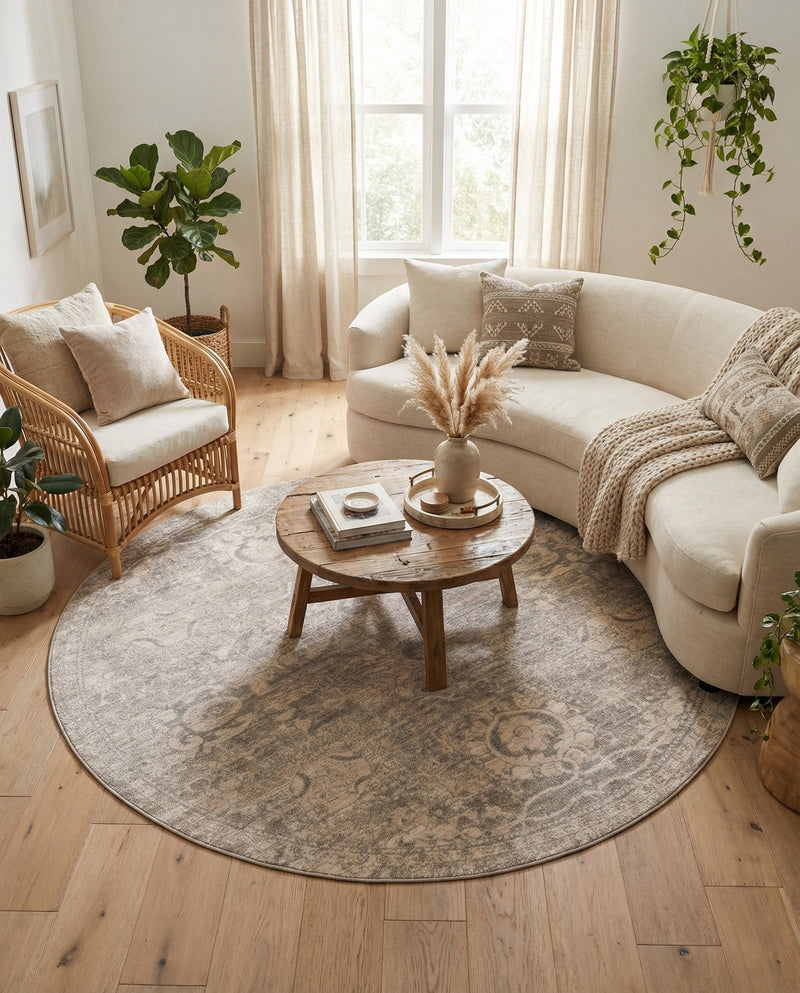 Seville Stripes Collection Area Rug -  Cordoba (Gray) Round Gray  lifestyle 52