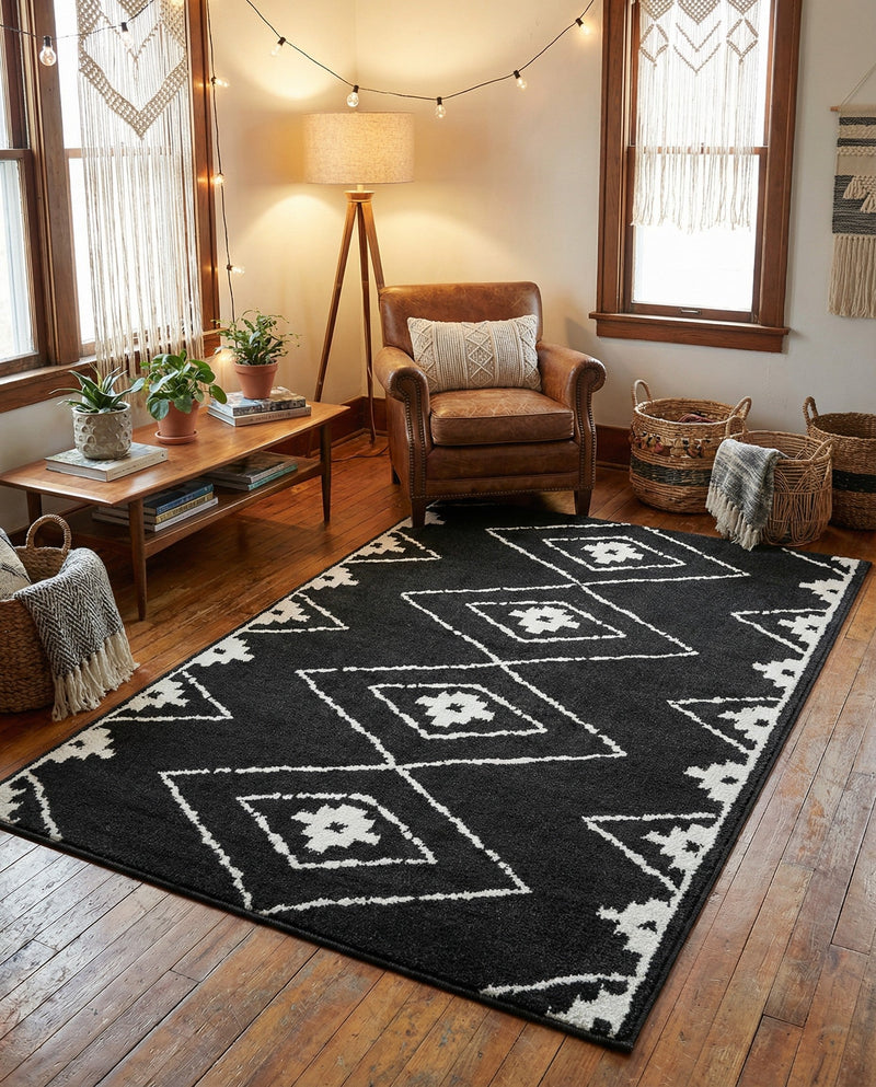 Copenhagen Edge Collection Area Rug -  Frederiksberg Rectangle Black  lifestyle 13