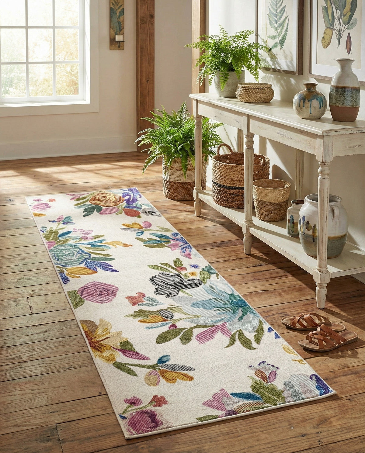 Meadow Breeze Collection Area Rug - Wildflower Runner Ivory  lifestyle 133