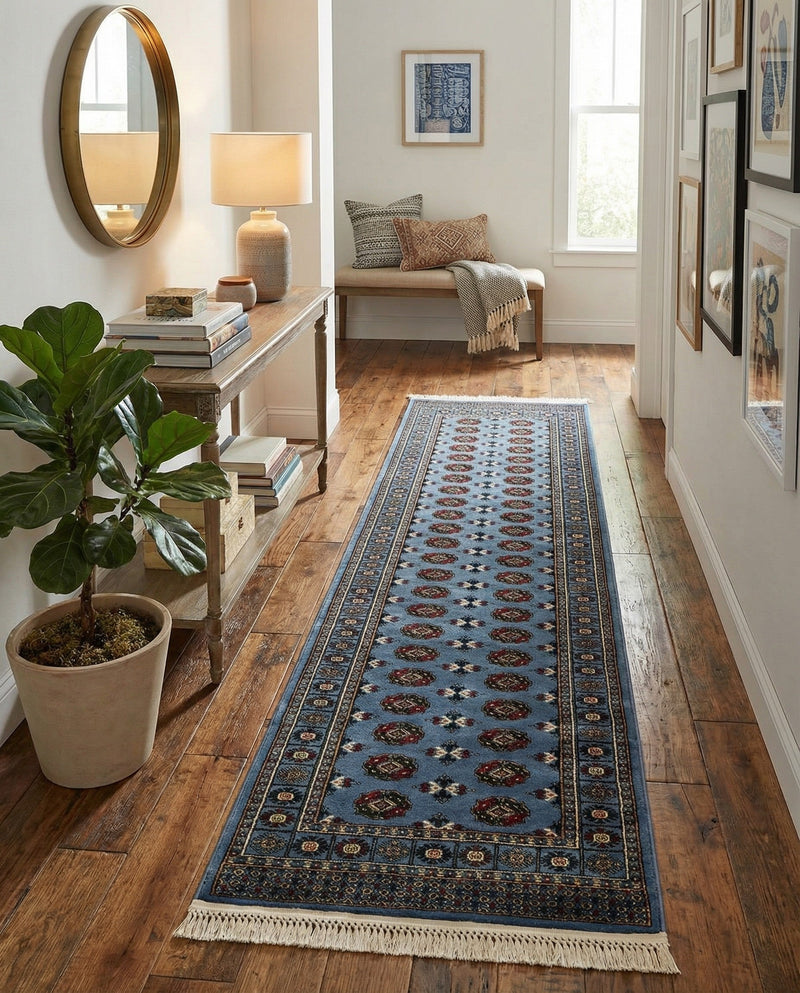 Samarkand Elegance Collection Area Rug -  Margilan (Blue) Runner Blue  lifestyle 75