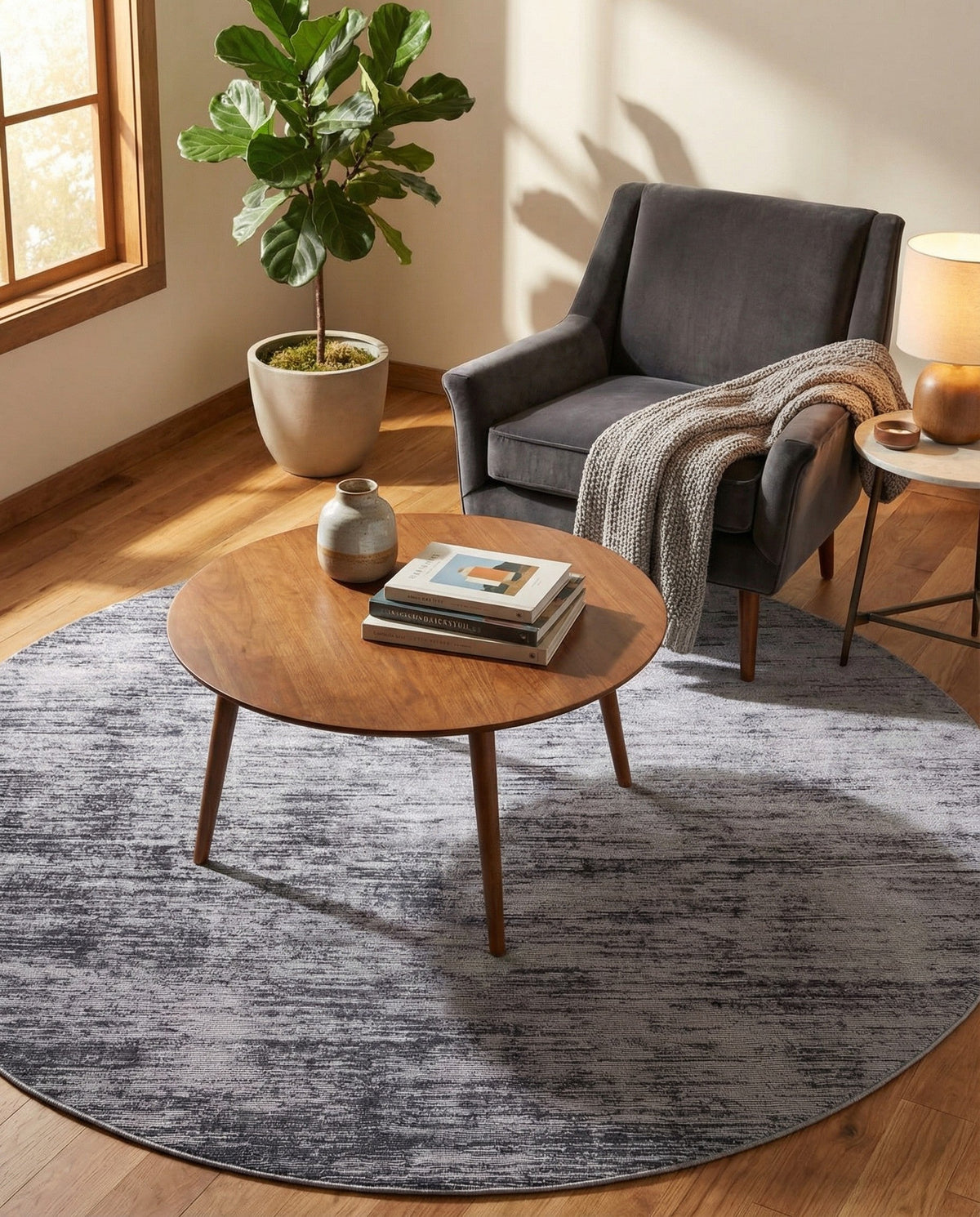 Sahara Essence Collection Area Rug - Oasis (Gray) Round Gray  lifestyle 91