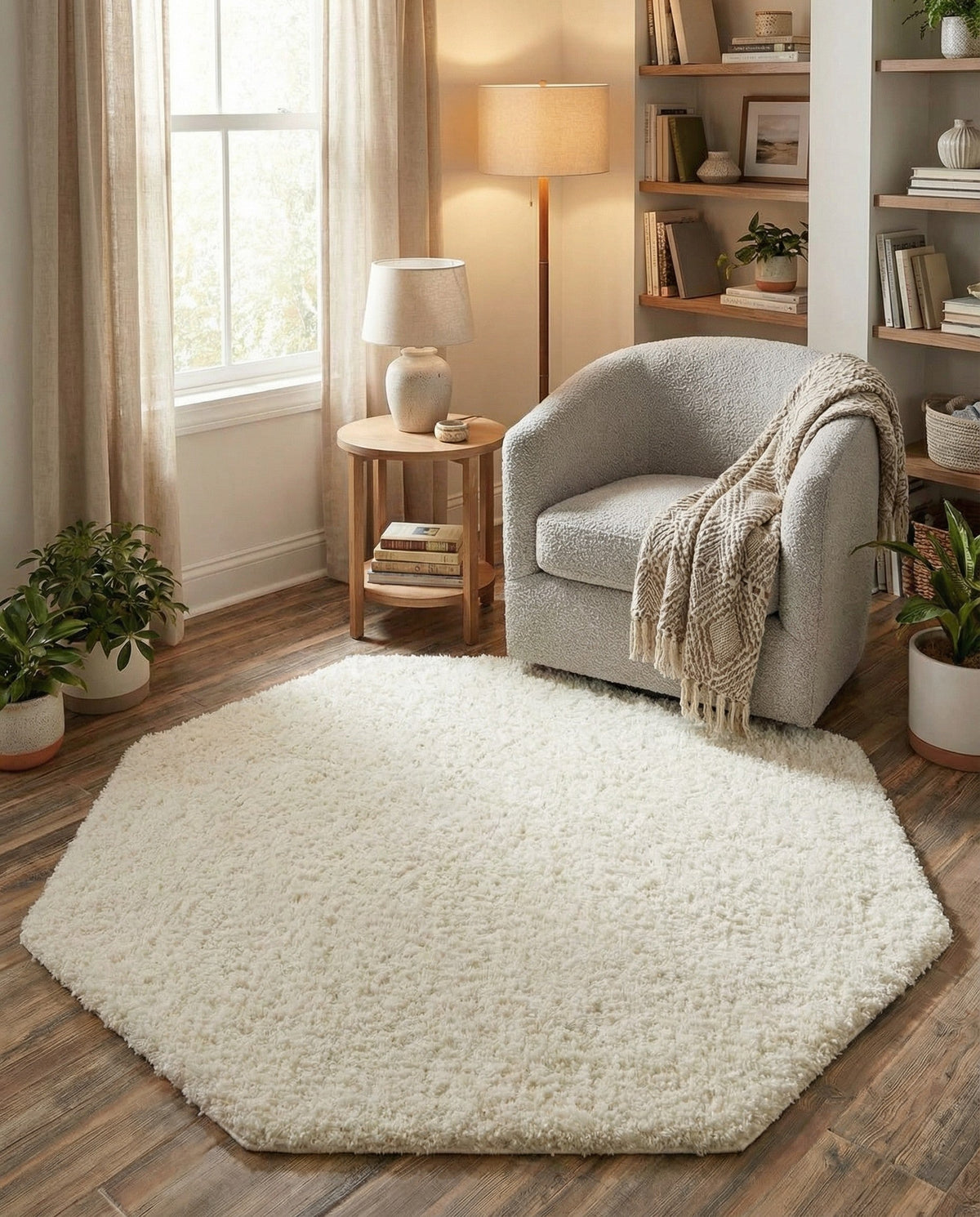 Plush Oasis Collection Area Rug - Serenity (Snow White) Octagon Snow White  lifestyle 133