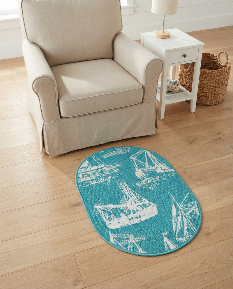 Seaside Haven Rugs Collection Area Rug -  Beachcomber Oval Teal  lifestyle 53