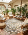 Persian Elegance Collection Area Rug -  Kerman (Ivory) Round Ivory  lifestyle 39