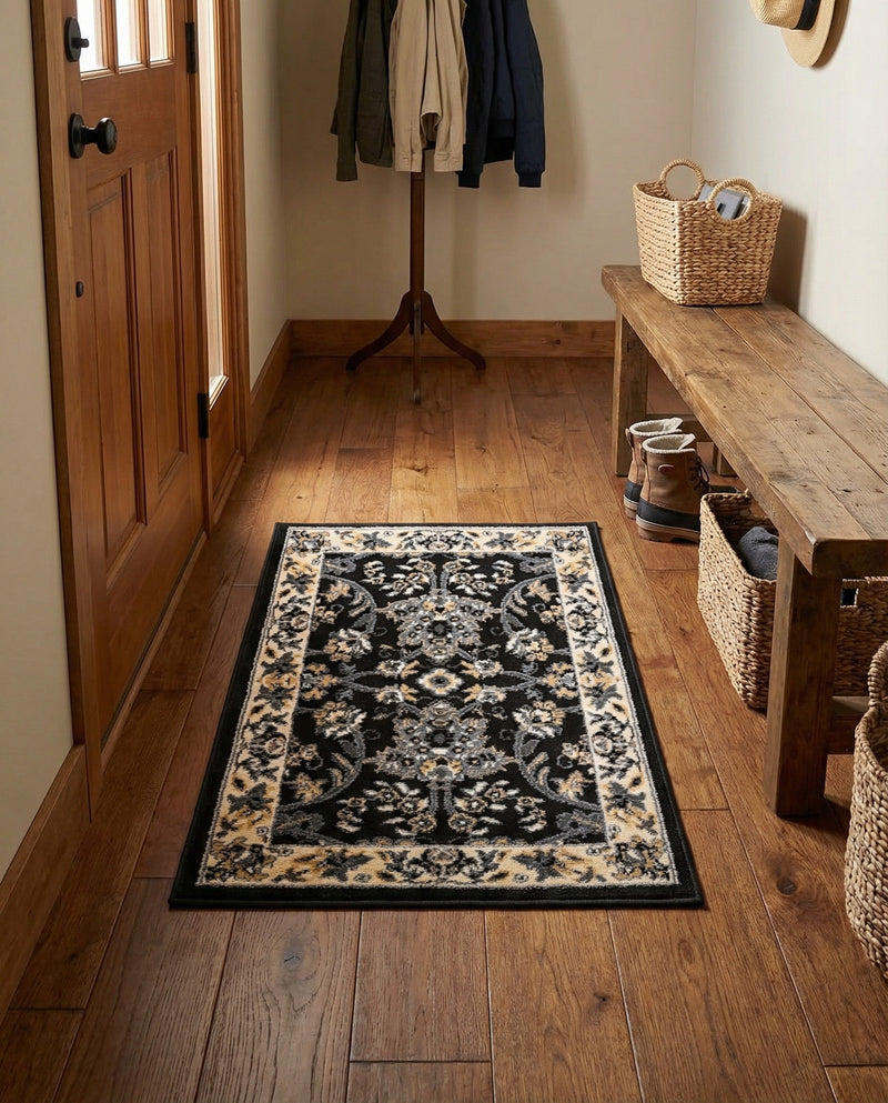 Isfahan Elegance Collection Area Rug - Naghsh-e Jahan (Black) Rectangle Black  lifestyle 42