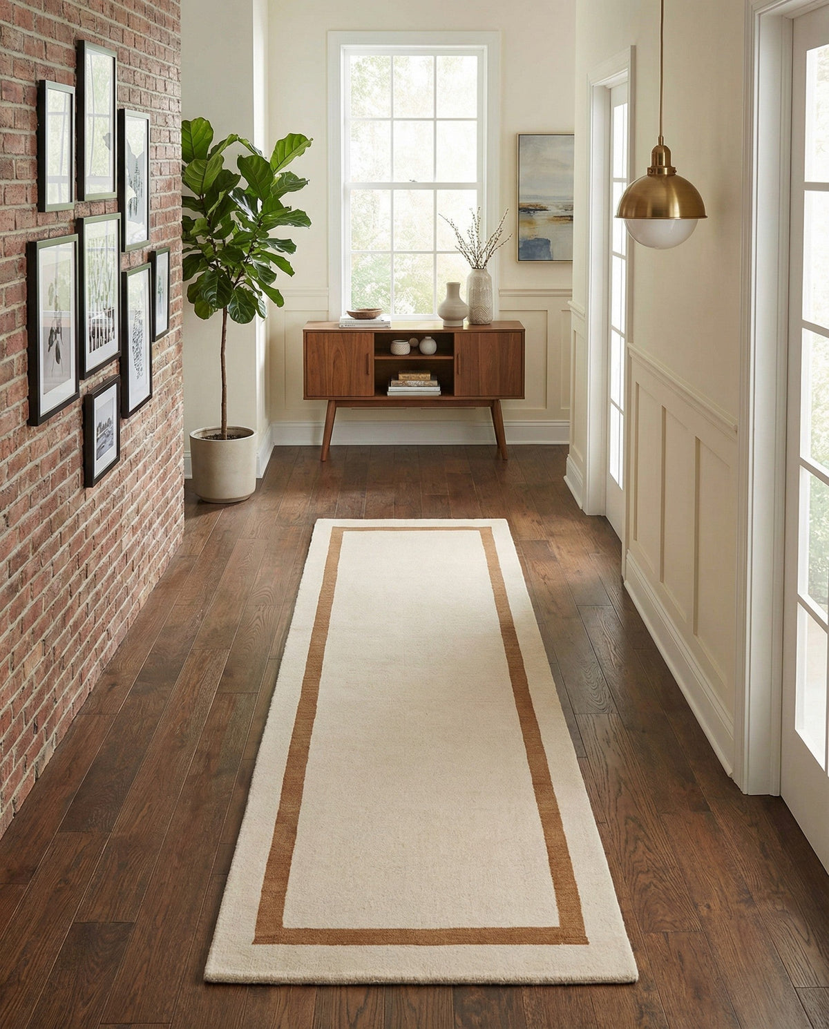 Savannah Borders Wool Collection Area Rug - Chatham Runner Ivory  lifestyle 156