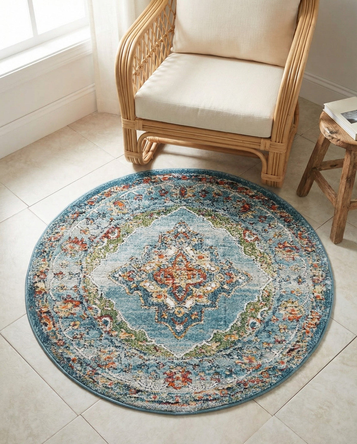 Savannah Soiree Collection Area Rug - Serengeti (Blue) Round Blue  lifestyle 75