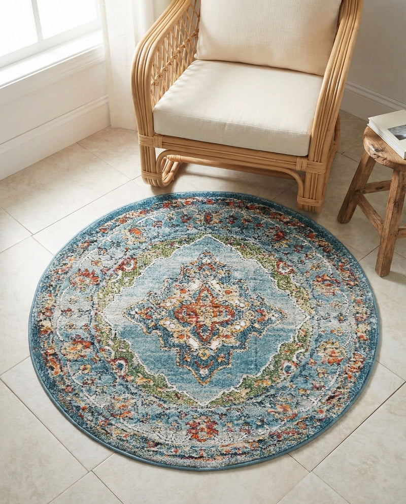 Savannah Soiree Collection Area Rug - Serengeti (Blue) Round Blue  lifestyle 75