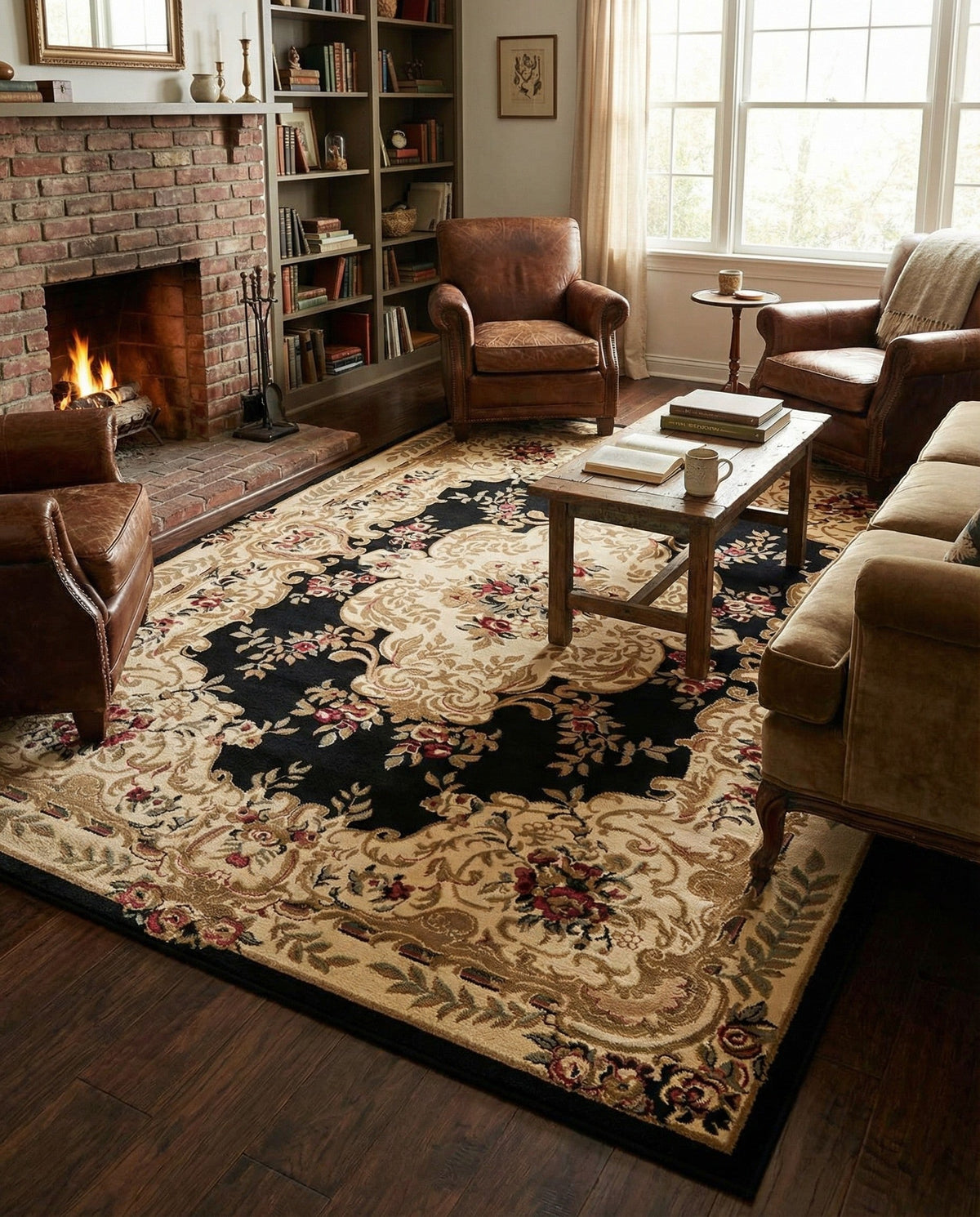 Versailles Elegance Collection Area Rug -  Vincennes Rectangle Black  lifestyle 48