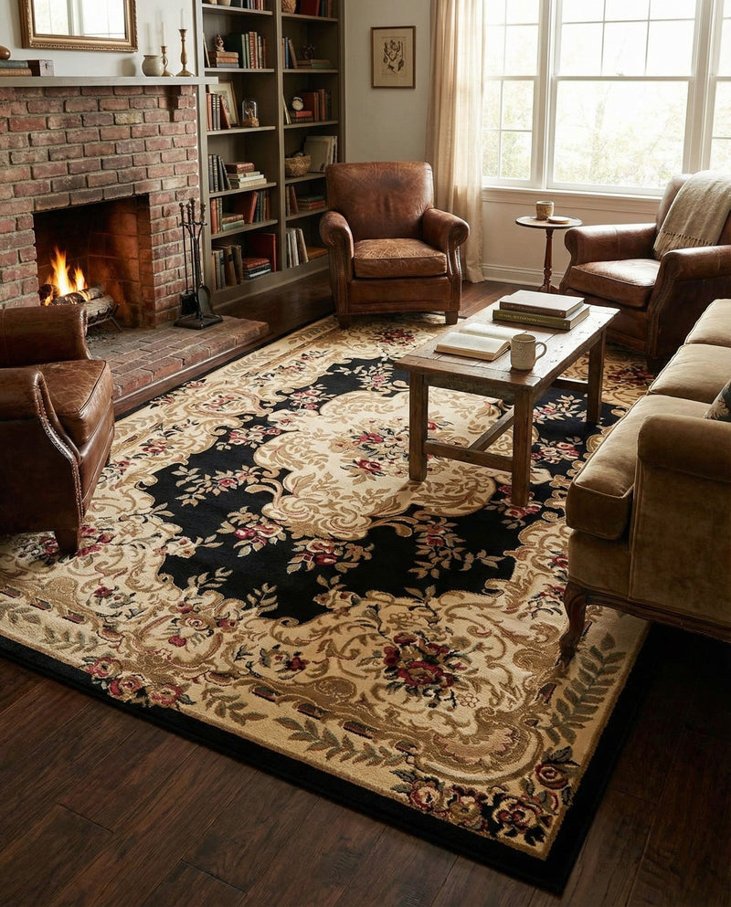 Versailles Elegance Collection Area Rug -  Vincennes Rectangle Black  lifestyle 48