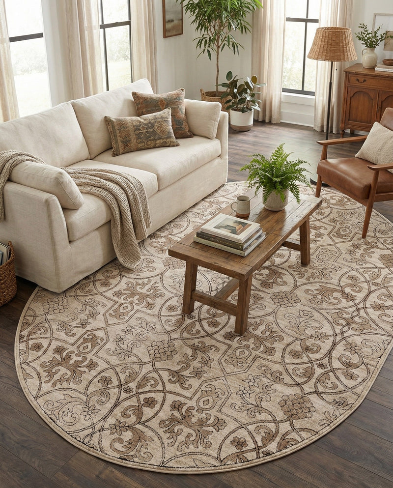 Andes Summit Collection Area Rug -  Merida Oval Dark Beige  lifestyle 55