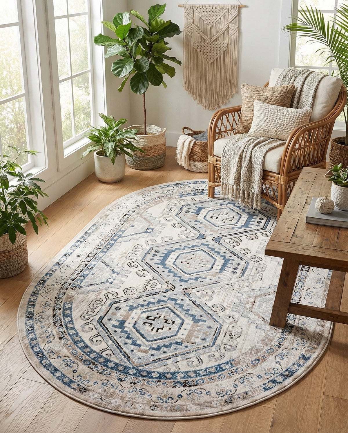 Savannah Elegance Collection Area Rug -  Tybee (Gray Blue) Oval Gray Blue  lifestyle 98