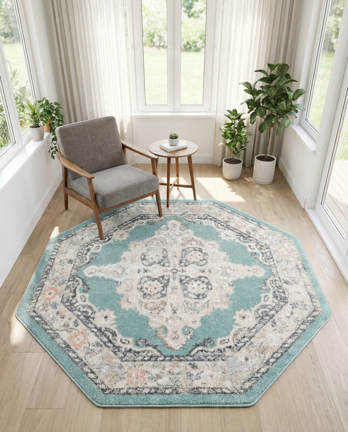 Beverly Grove Collection Area Rug -  Fairfax (Aqua) Octagon Aqua  lifestyle 76