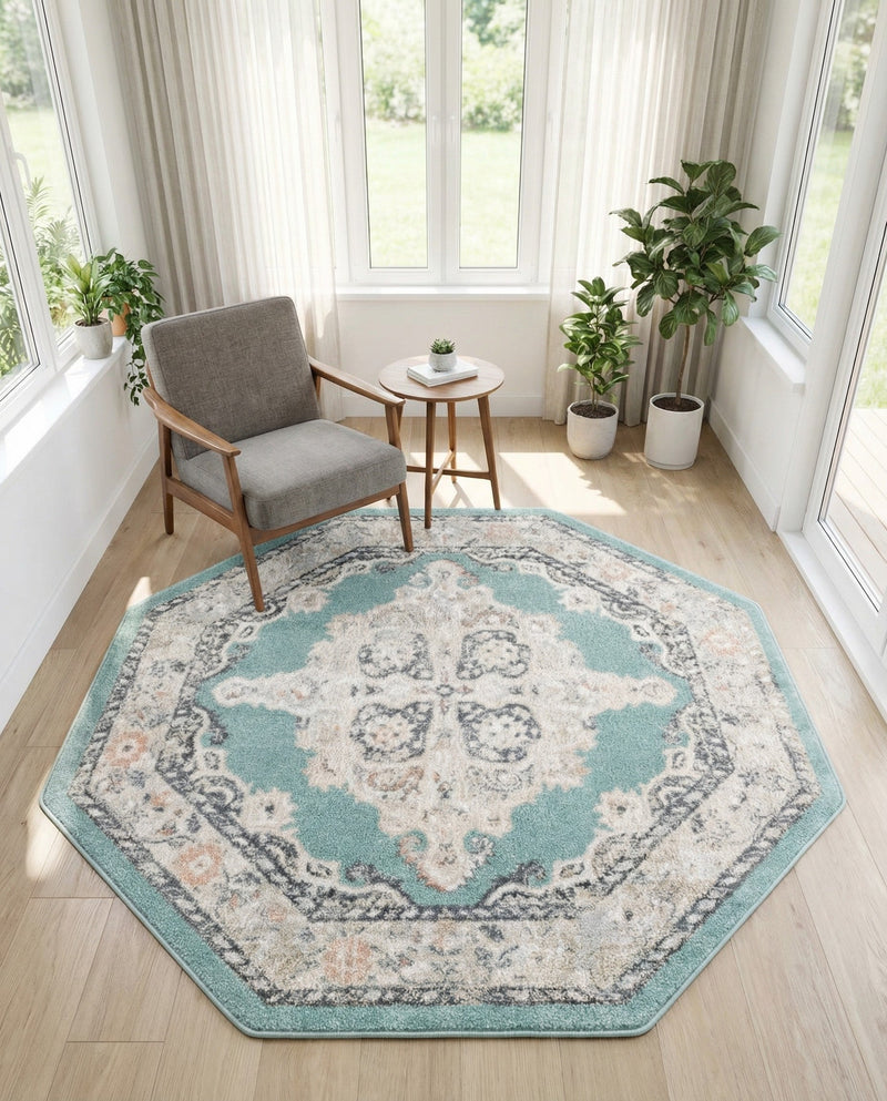 Beverly Grove Collection Area Rug -  Fairfax (Aqua) Octagon Aqua  lifestyle 76