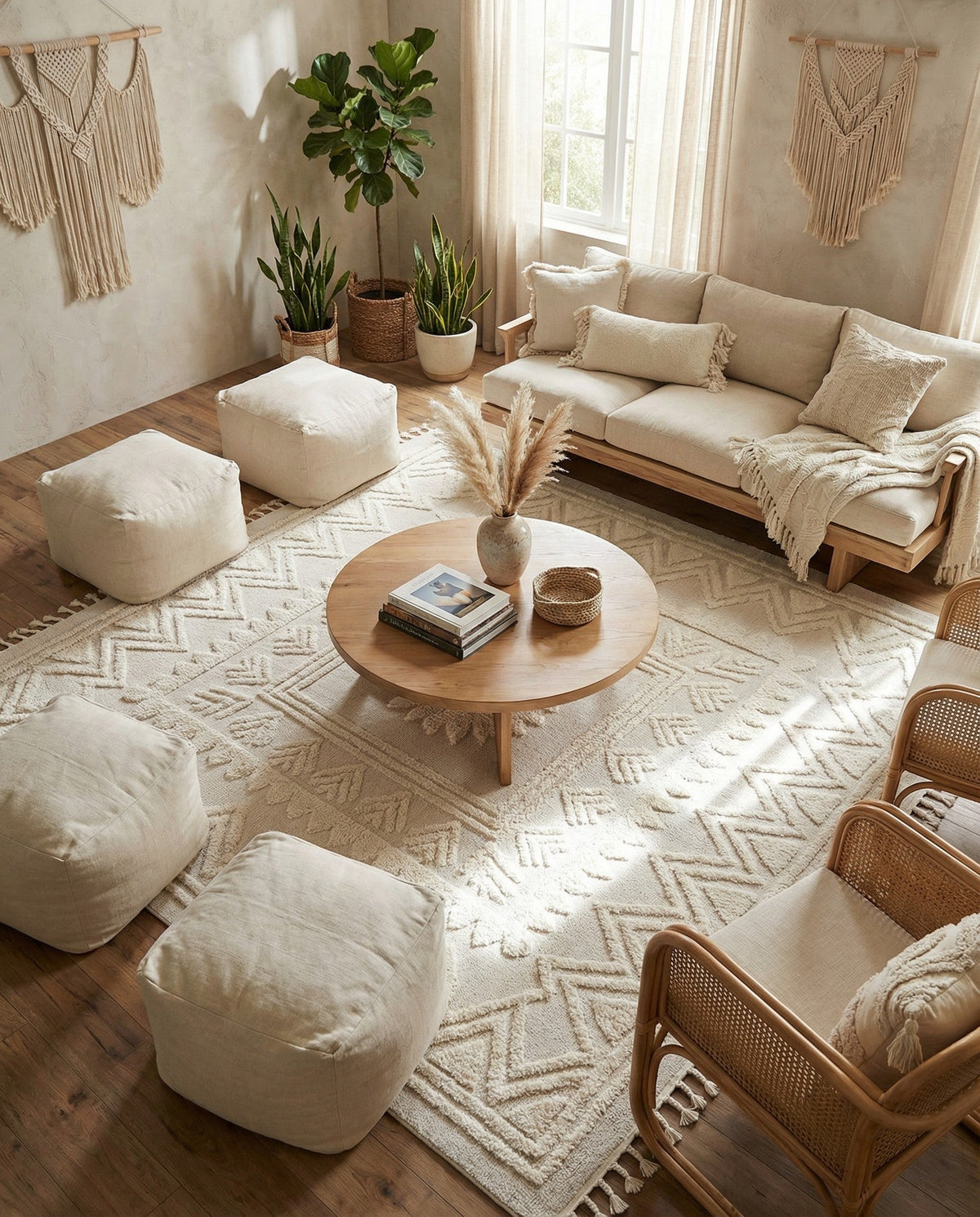 Sahara Chic Collection Area Rug -  Tangier Square Ivory  lifestyle 141