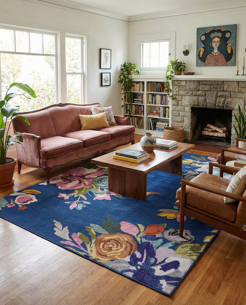 Meadow Breeze Collection Area Rug - Wildflower Rectangle Blue  lifestyle 24