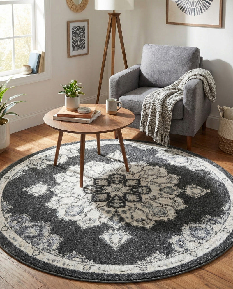 Beverly Grove Collection Area Rug - Melrose (Charcoal) Round Charcoal  lifestyle 62