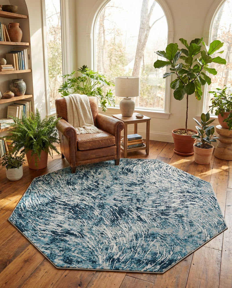 Serenity Sands Collection Area Rug -  Quietshore Octagon Blue  lifestyle 76