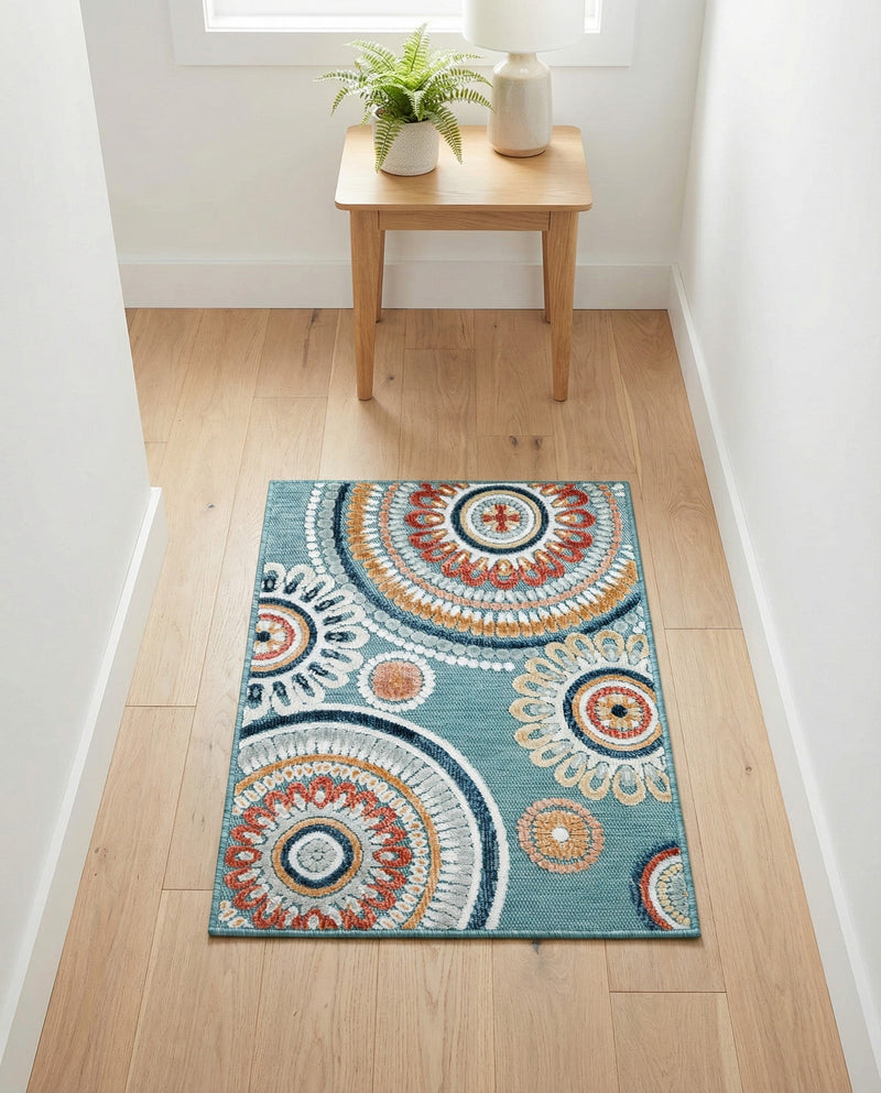 Seaside Blooms Collection Area Rug -  Eden Rectangle Light Blue  lifestyle 32