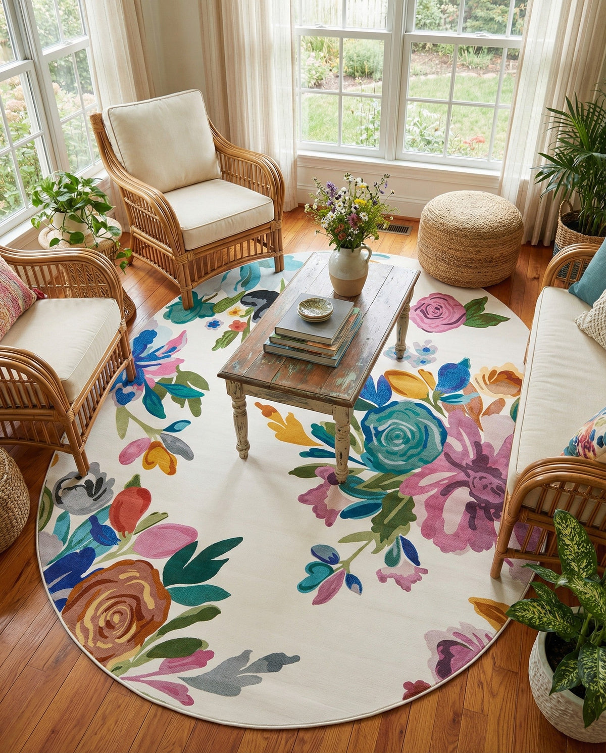 Meadow Breeze Collection Area Rug - Wildflower Oval Ivory  lifestyle 161
